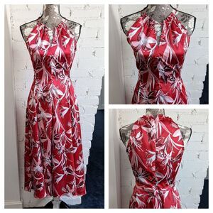 Bar III Floral Red Keyhole Neckline Midi Dress